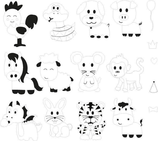 Sizzix 662615 Set Fustelle E Timbri: Animali Dello Zodiaco (17 Pezzi)