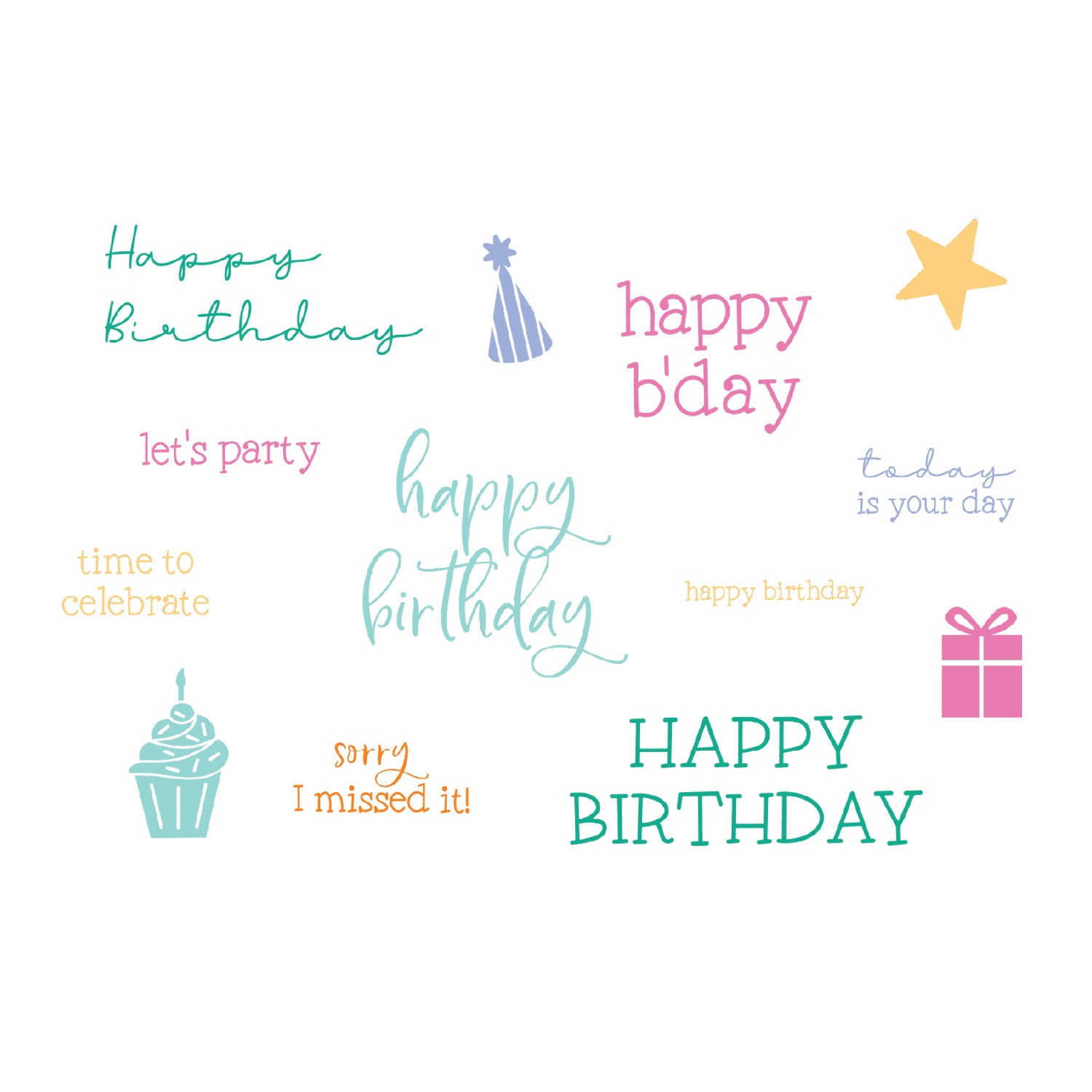 sizzix-clear-stamps-set-13pk-print-pattern-birthday-sentiments-by-catherine-pooler